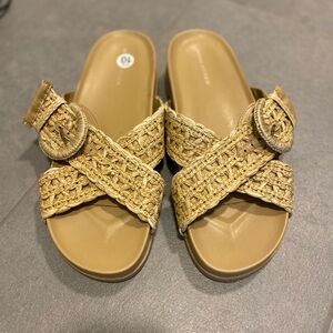 Marc Fisher Beige Woven Slide Sandals